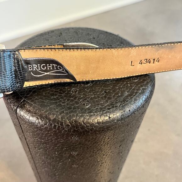 Vintage Brighton Black Leather Belt Silver Heart charm Buckle western Med RARE - Picture 2 of 8